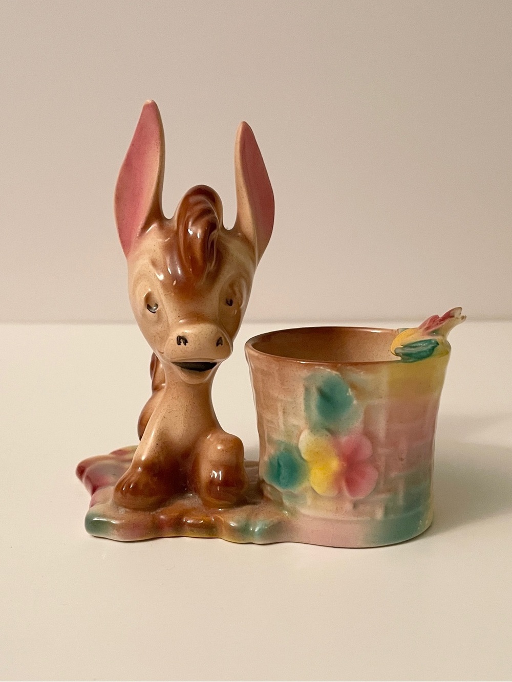 Vintage Wade England Ceramic Donkey Flower Basket Posy Vase Planter